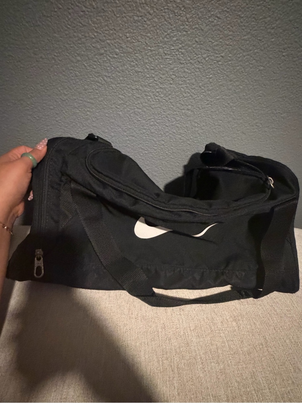 Nike Black Duffel with White Swoosh Accent
